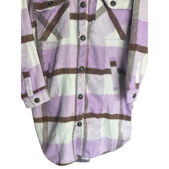 Blank NYC Lavender Beige White Plaid Oversized Long Shirt Jacket Shacket Small - Picture 4 of 15
